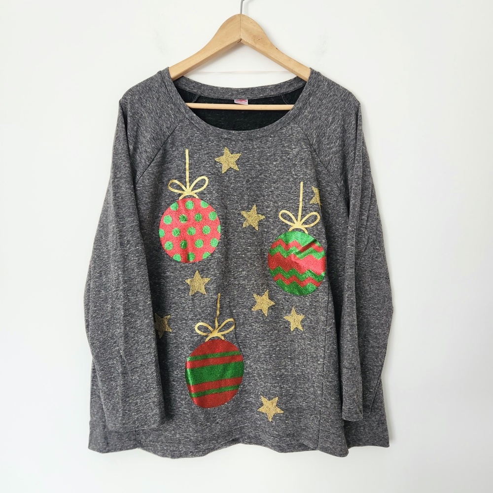 Holiday Time Ornament Christmas Sweatshirt Beaded Pullover Ugly Sweater Plus 14W